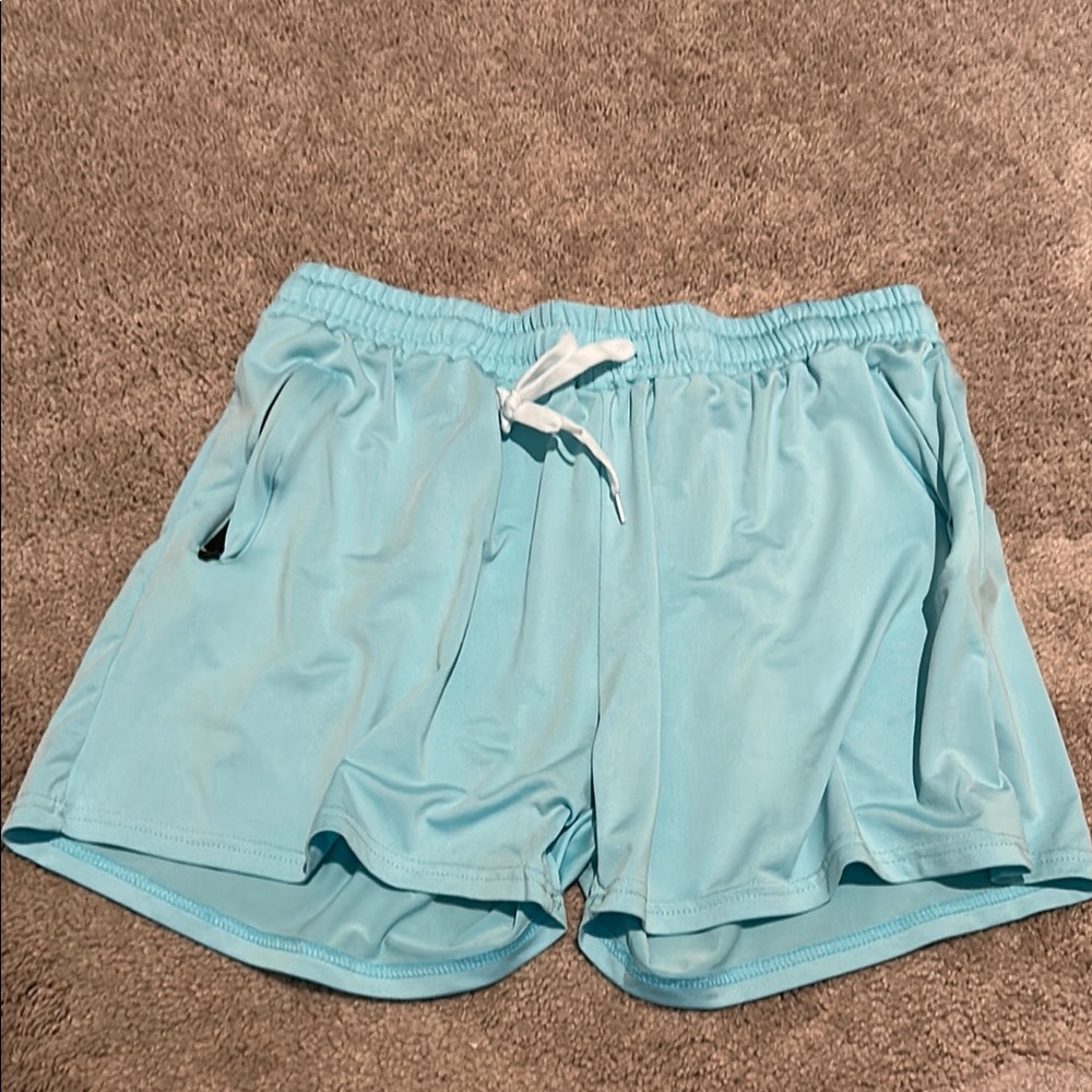 Aqua  Athletic Shorts with zipper pockets